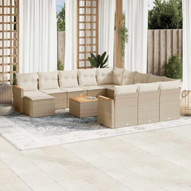 Salon de jardin avec coussins 13 pcs beige résine tressée