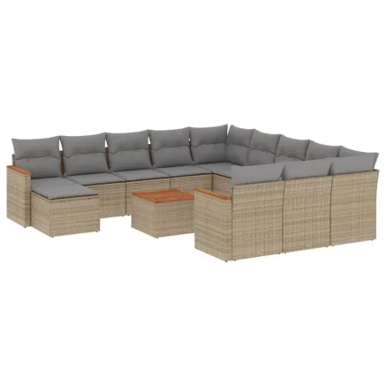 Salon de jardin et coussins 13 pcs mélange beige résine tressée 2