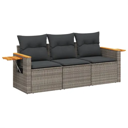 Salon de jardin avec coussins 3 pcs gris résine tressée 2