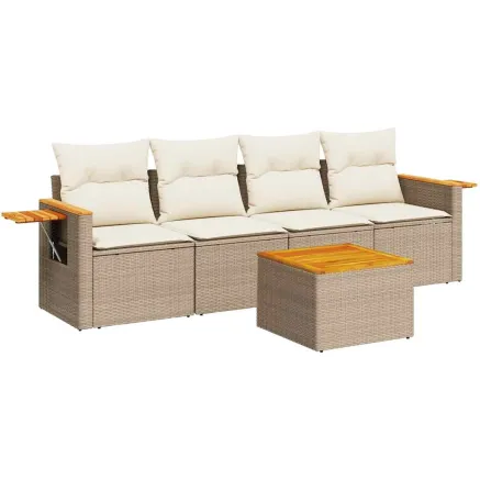 Salon de jardin avec coussins 5 pcs beige résine tressée 2