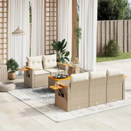 Salon de jardin avec coussins 6 pcs beige résine tressée