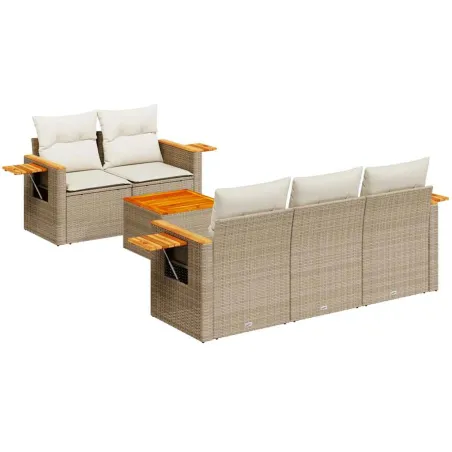 Salon de jardin avec coussins 6 pcs beige résine tressée