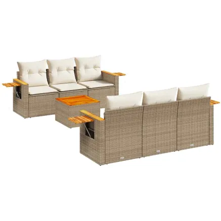 Salon de jardin avec coussins 7 pcs beige résine tressée 2