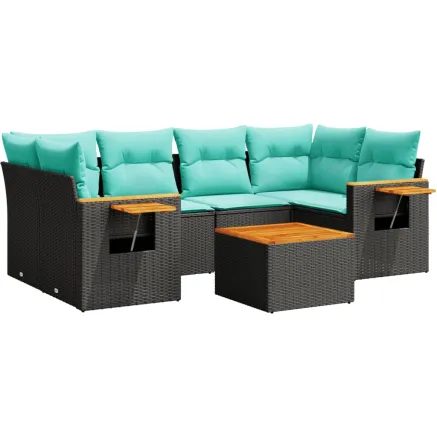 Salon de jardin 7 pcs avec coussins noir résine tressée 2