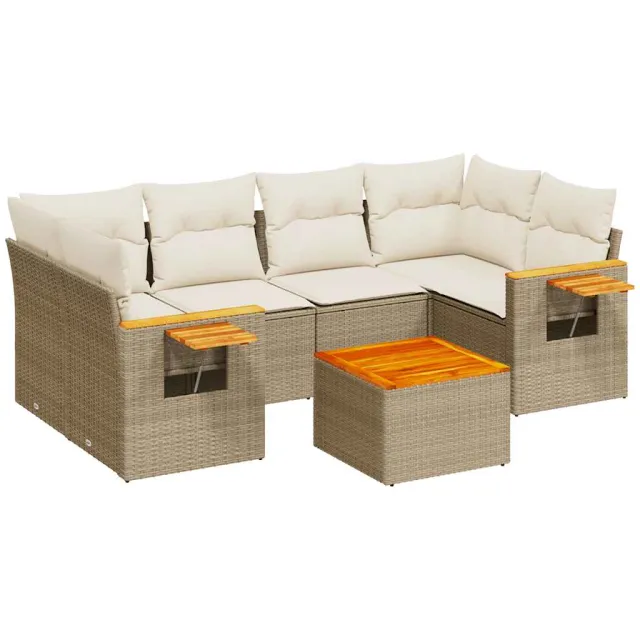Salon de jardin avec coussins 7 pcs beige résine tressée