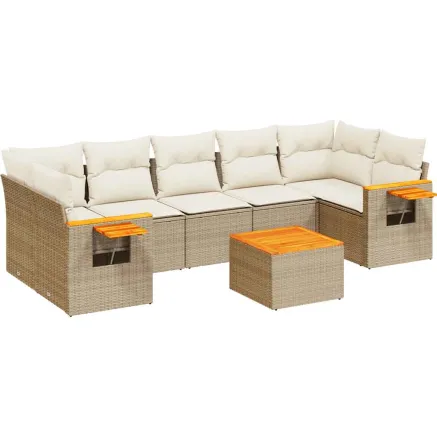 Salon de jardin avec coussins 8 pcs beige résine tressée 2
