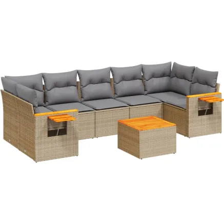 Salon de jardin avec coussins 8 pcs beige résine tressée 2