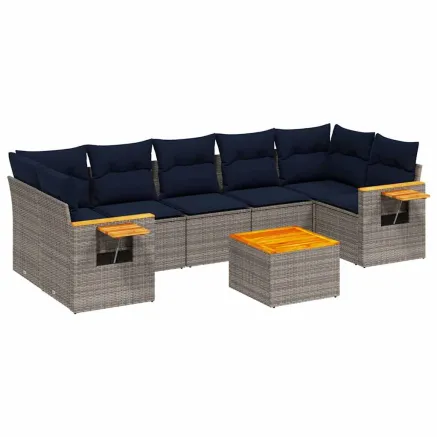 Salon de jardin 8 pcs avec coussins gris résine tressée 2