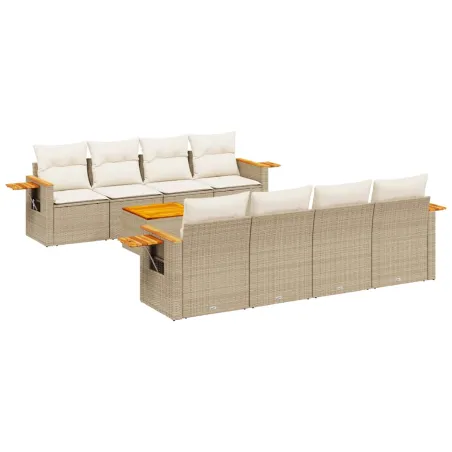 Salon de jardin avec coussins 9 pcs beige résine tressée