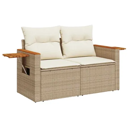 Salon de jardin avec coussins 9 pcs beige résine tressée
