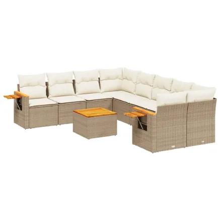 Salon de jardin avec coussins 9 pcs beige résine tressée 2