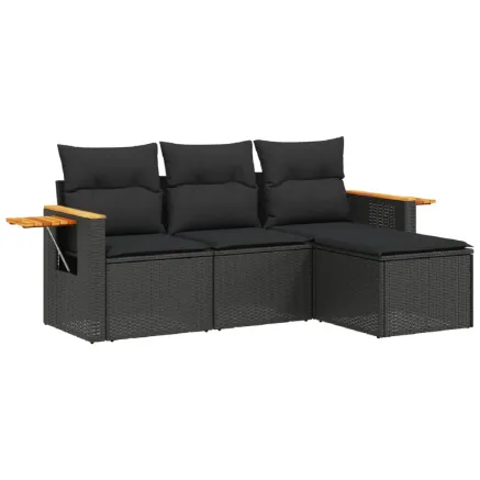 Salon de jardin 4 pcs avec coussins noir résine tressée 2