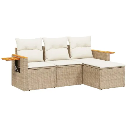 Salon de jardin avec coussins 4 pcs beige résine tressée 2