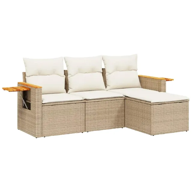 Salon de jardin avec coussins 4 pcs beige résine tressée