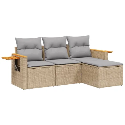 Salon de jardin avec coussins 4 pcs beige résine tressée 2