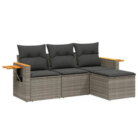 Salon de jardin 4 pcs avec coussins gris résine tressée