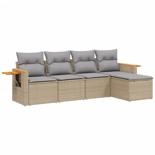 Salon de jardin avec coussins 5 pcs beige résine tressée