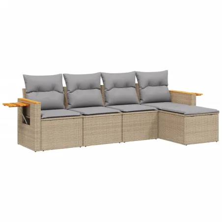 Salon de jardin avec coussins 5 pcs beige résine tressée