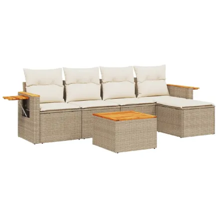 Salon de jardin avec coussins 6 pcs beige résine tressée 2