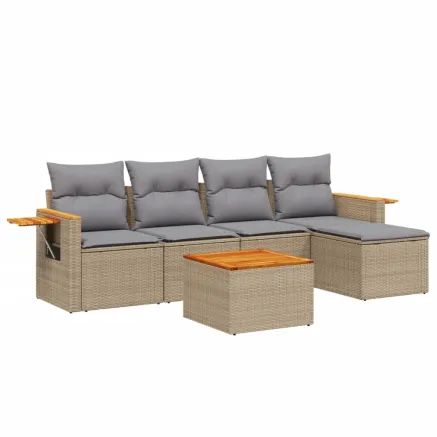 Salon de jardin avec coussins 6 pcs beige résine tressée 2