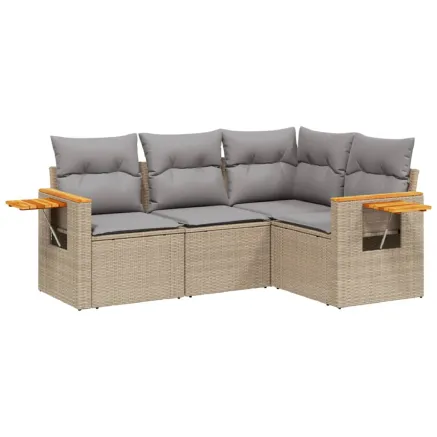 Salon de jardin avec coussins 4 pcs beige résine tressée 2