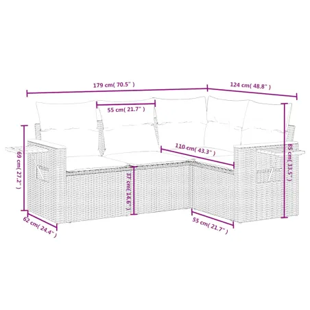 Salon de jardin 4 pcs avec coussins gris résine tressée