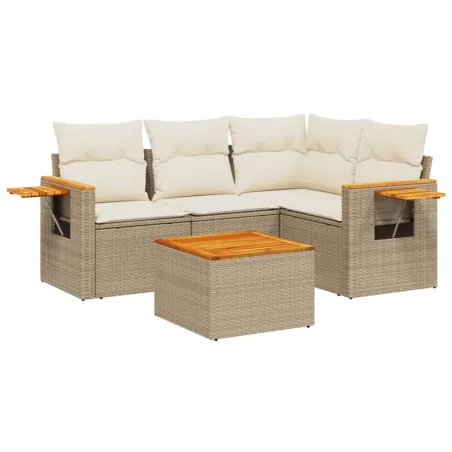 Salon de jardin avec coussins 5 pcs beige résine tressée
