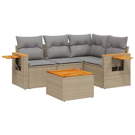 Salon de jardin avec coussins 5 pcs beige résine tressée 2