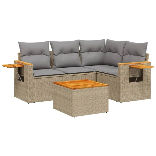 Salon de jardin avec coussins 5 pcs beige résine tressée