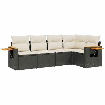 Salon de jardin 5 pcs avec coussins noir résine tressée 2