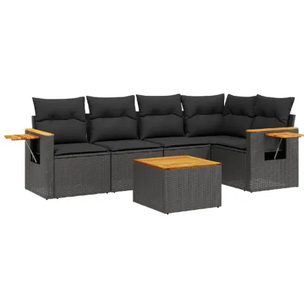 Salon de jardin 6 pcs avec coussins noir résine tressée 2