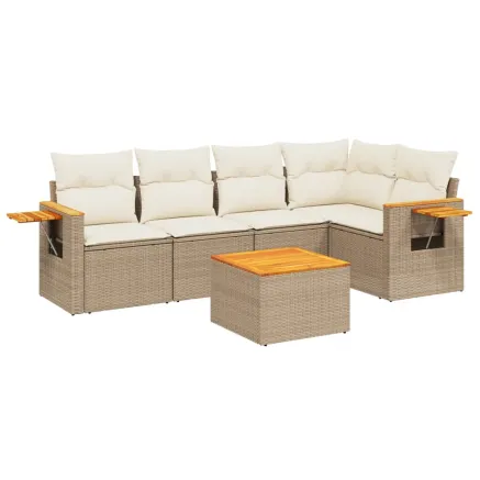 Salon de jardin avec coussins 6 pcs beige résine tressée 2