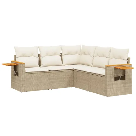 Salon de jardin avec coussins 5 pcs beige résine tressée 2
