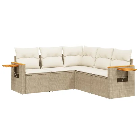 Salon de jardin avec coussins 5 pcs beige résine tressée