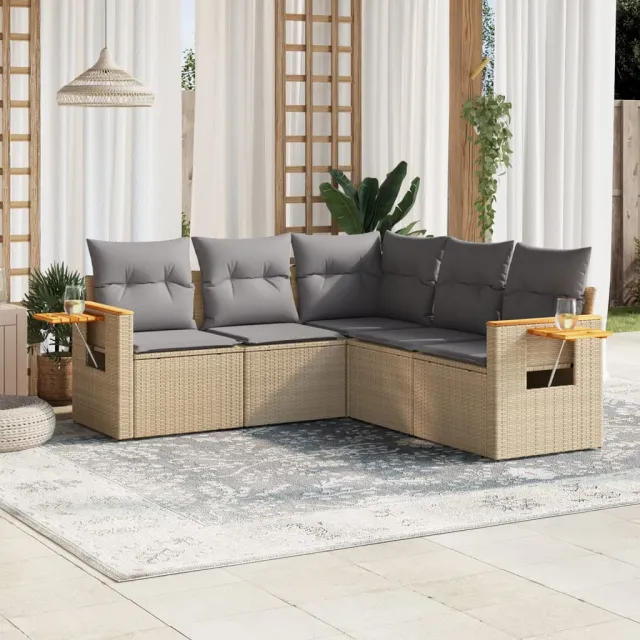 Salon de jardin avec coussins 5 pcs beige résine tressée