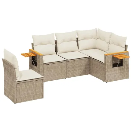 Salon de jardin avec coussins 5 pcs beige résine tressée 2