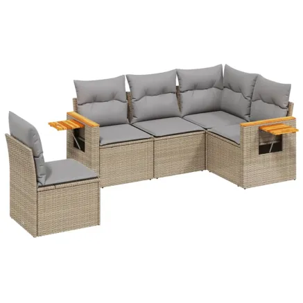 Salon de jardin avec coussins 5 pcs beige résine tressée 2