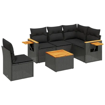 Salon de jardin 6 pcs avec coussins noir résine tressée 2