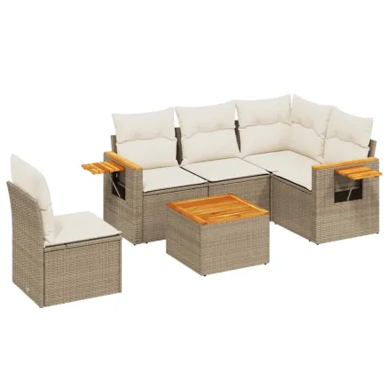 Salon de jardin avec coussins 6 pcs beige résine tressée 2