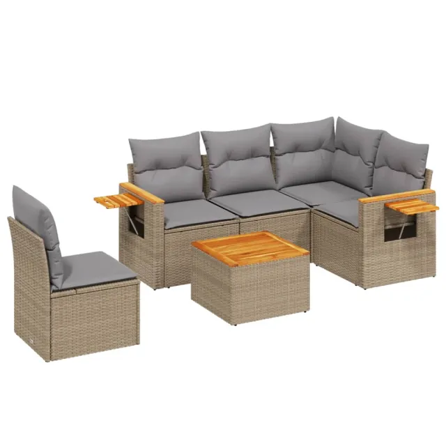 Salon de jardin avec coussins 6 pcs beige résine tressée