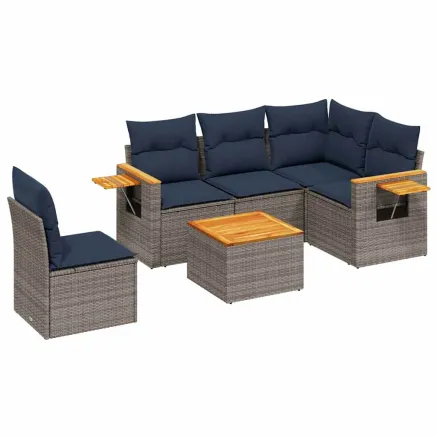 Salon de jardin 6 pcs avec coussins gris résine tressée 2