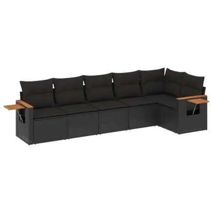 Salon de jardin 6 pcs avec coussins noir résine tressée 2