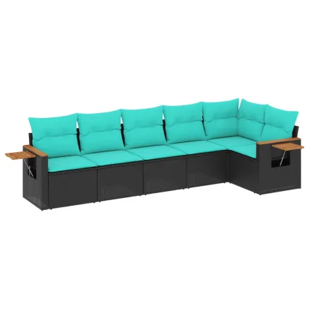 Salon de jardin 6 pcs avec coussins noir résine tressée 2