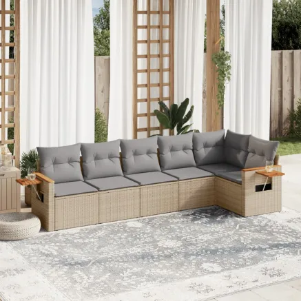 Salon de jardin avec coussins 6 pcs beige résine tressée