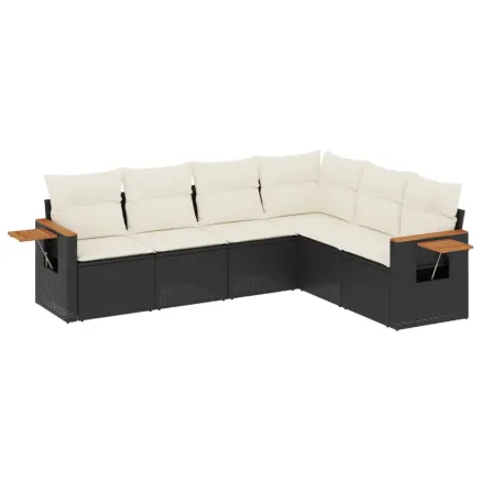 Salon de jardin 6 pcs avec coussins noir résine tressée 2