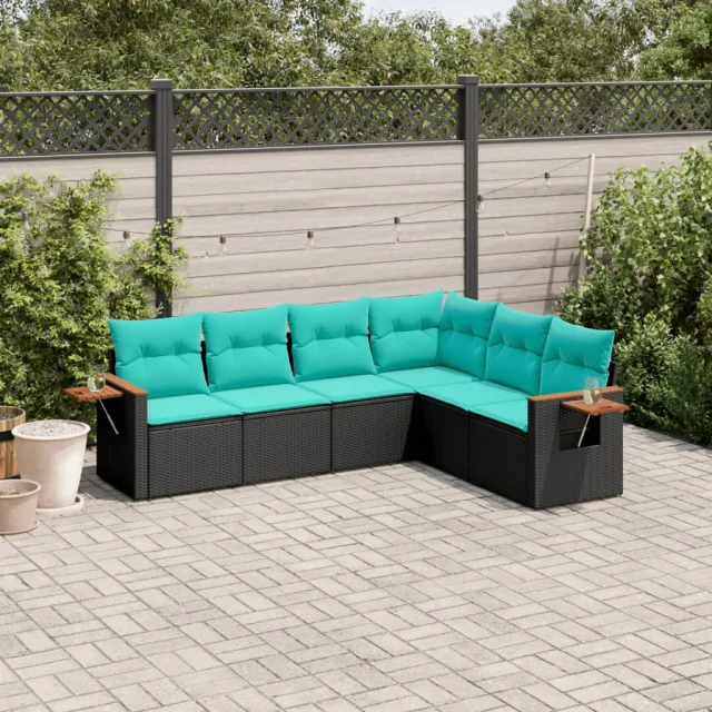 Salon de jardin 6 pcs avec coussins noir résine tressée