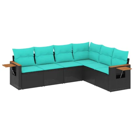 Salon de jardin 6 pcs avec coussins noir résine tressée