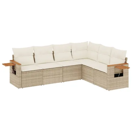 Salon de jardin avec coussins 6 pcs beige résine tressée 2