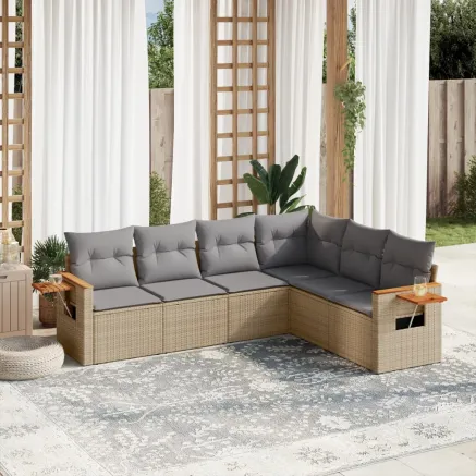 Salon de jardin avec coussins 6 pcs beige résine tressée