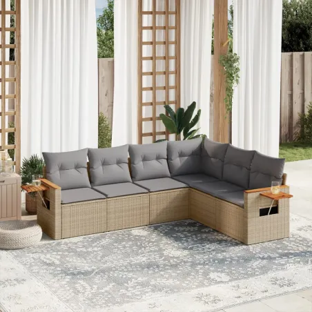 Salon de jardin avec coussins 6 pcs beige résine tressée